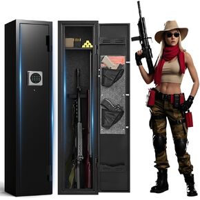 2-3 Gun Safe for Rifles and Pistols, Rifle Safes for Home, Long Gun Cabinet for Shotgun, Gun Locker with Quick Assess Password Lock, Dual Alarm & Mute, No Assembly Required