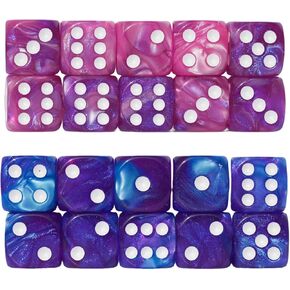 20PCS D6 dice 16mm Acrylic Dice Set for RPG MTG DND Dice Table Games and Board Games (Pink+Blue)