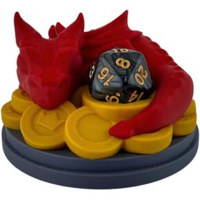 Baby Dragon Dice Guardian - D20 Dice Jail - Red Dragon Sleeping on Gold RPG Dice Display - DND Dungeons and Dragons Pathfinder Gaming Accessories - D&D Dice Holder - USA Made