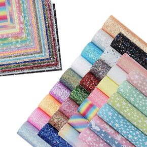30 Pieces 8x6 Inch Chunky Glitter Faux Leather Sheets and Fine Glitter Leather Sheets for Leather Bows and Earrings Making