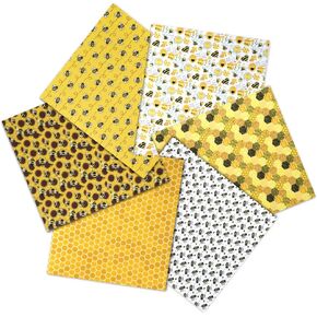 6 Pcs Bee Fabric Honeycomb Floral Yellow Cotton Fat Quarters Summer Bee Theme Sewing Fabrics Bundles for DIY Handmade Crafts Party Decor 18 x 20 Inch