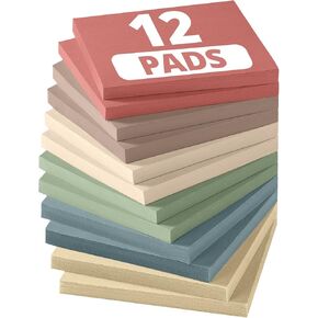 Sticky Notes, 12 Pads, Sticky Notes 3x3 Inches, Coloful Sticky Note Pads, Easy to Stick for School, Office and Home - Vintage Colors