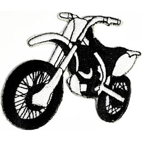 Black Motorcycle Motocross Racing Dirt Bike Off-Road Embroidered Iron On Patch Movie Comics Cartoon Stickers Accessories Decorate Repair Jeans Jacket Clothing Bag Costume