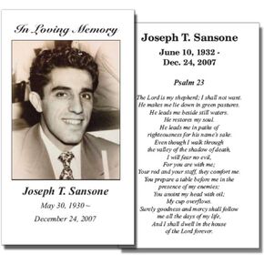 Funeral Memorial Prayer Cards - Personalized Photo and Prayer - 50 Cards