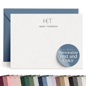 Personalized Stationery Note Cards with Envelopes Personalized Stationery for Women Personalized Cards with Envelopes Personalized Note Cards Custom Stationery Cards and Envelopes Set - Thin Line Flat