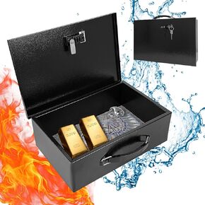 Fireproof Lock Box for Documents, Fire Resistant Safe Fire Safe Box with Dual Combination and Key Lock Document Box with Carrying Handle for Personal Items Jewelry Money, Black