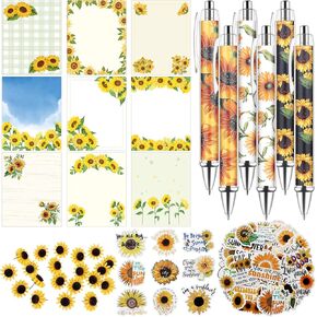 85 Pcs Sunflower Theme Office Supplies for Men Women 50 Sunflower Stickers 20 Push Pins 6 Sunflower Retractable Pens 9 Sunflower Sticky Note Pads for School Office Supplies
