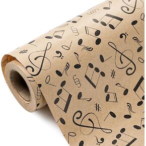 WRAPAHOLIC Kraft Music Notes Wrapping Paper Roll - Mini Roll - 17 Inch x 16.5 Feet - Musical Notes Design Perfect for Music Lovers, Birthday, Holiday