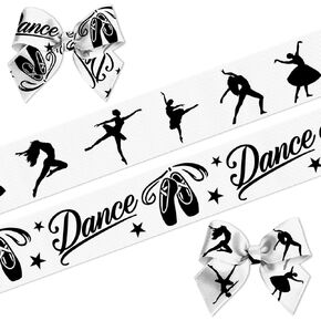 Dance Ribbon for Gift Wrapping Crafts – 2 Rolls Grosgrain Ballet Ribbon with Dance Letter and Shoes for Party Decorations Wrapping Paper Scrapbook DIY Projects – 0.39 Inch × 5 Yards