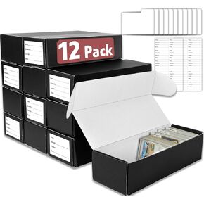 12 Pack Trading Card Storage Box, 960 Count Corrugated Cardboard Storage Box with 20 Dividers and 12 Labels for Sports TCG Magic Mtg Baseball Card Storage and Collection, 11.8 Inch Horizontal Length