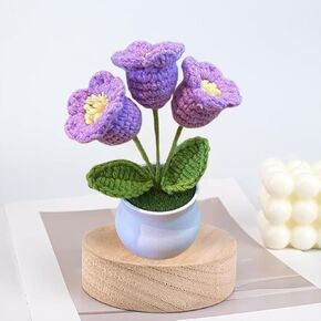 Crochet Flowers,Knitted Flowers,Hand Woven Bell Orchid,Simulated Small Potted Plant,Pure Handmade Yarn Hook Woven Flower Product,Suitable for Home Decoration, Car Desktop Ornaments