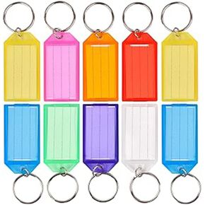 10 Pack Tough Plastic Key Tags with Split Ring Label Window, Assorted Colors, 2.2 inch