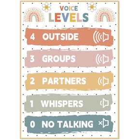 Voice Level Chart for Classroom - Boho Voice Level Poster - Behavior Chart for Classroom Rules Poster Noise Levels Sign Elementary Classrooms Must Haves Back to School Teacher Supplies