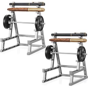 2pcs Squat Rack Pen Holder, Office Decor Mini Barbell Desktop holder with Weights & Barbells for Office Gym Decorations for Fitness Weightlifting Lovers