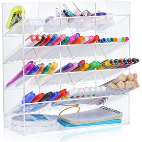 Acrylic Pen Organizer Storage Vertical Marker Organizer Acrylic Pen Display Holder for Office Desk Desktop Stationery Pencil Storage(Clear,10.2 x 4 x 9.8 Inch)