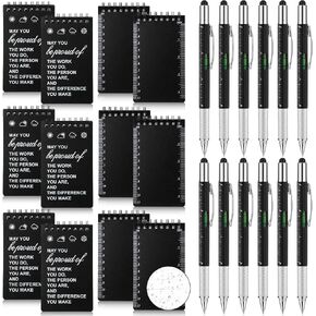 Gueevin 24 Pcs Waterproof Notebook with Multitool Pen Set Include 12 Pcs 3 x 5 Top Spiral Pocket Notepad and 12 Pcs Gift Tool Pen for Outdoor Activities Employee Appreciation Gifts(Black)