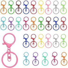uxcell Lobster Claw Clasps Keychain, 30 Pcs Lobster Claw Clasp Hook with Swivel Trigger Clip and Flat Split Keychain Ring for DIY Craft Key Chain Accessories, Colorful