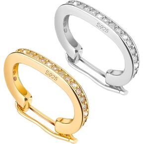PH PandaHall 2pcs 925 Sterling Silver Enhancer Clasps, Cubic Zirconia Clasps Jewelry Clasps Connector Bracelet Clasp Pendant Spring Clasps for Jewelry Findings Crafts Making, Golden/Silver