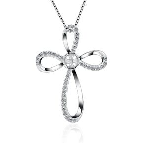 Sterling Silver CZ Cross Bail Pin Pendant Fitting for Pearl Jewelry, Design Pendant Mount for Women DIY Jewelry Making