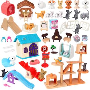 43Pcs Cat Dog Figures Playset Toy Pet Pretend Play Toys for Children Boys and Girls Realistic Plastic Cat Dog Care Role Play Toys EduDogional Learning Playset Home Party Supplies Cake Toppers