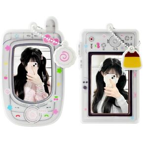 2PCS Cartoon Photo Card Holder, 3 Inch Mobile Phone ID Badge Holder Cute Camera Photocard Holders for Women Photocard Keychain Keycard Holders PVC Photocards Horizontal Vertical Photo Card Protector