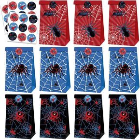 24 Pcs Spider Bags Party Favors with Stickers Paper Cookie Goodie Chocolate Candy Snack Gift Bags for Birthday Baby Shower Themed Party Decorations Supplies