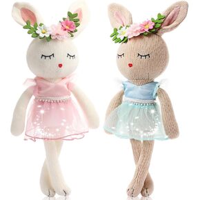 Meooeck 2-Piece 16 Inch Soft Stuffed Bunny Ballerina Doll - Cute Knitted Ballerina Bunny Toy, 2 Colors