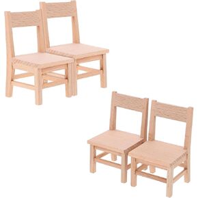 Logofun 4pcs كراسي Dollhouse كرسي خشبي مصغرة 1: 12 مقياس كرسي صغير طراز خشبي دمية أثاث الأثاث ديكورات