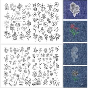 122 Pcs Water Soluble Stabilizer for Flower Pattern Stick and Sew Embroidery Patterns Stick and Stitch Embroidery Paper Wash Away for Hand Sewin Lovers