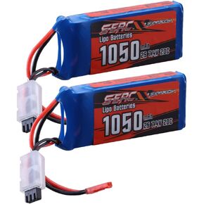 SUNPADOW 2S Mini Lipo Battery 7.4V 20C 1050mAh with JST Connector Rechargeable for RC Airplane Receiver Aircraft Quadcopter Helicopter Drone FPV (2 Count)