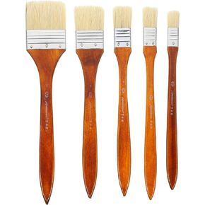 FAVOMOTO 5PCS Flat Paint Brush, Professional Bristle Paintbrush Wood Handle Art Painting Brush Set Art Painting Tools Painting for Acrylic Watercolor and Chalk Painting