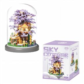 Sky Cottage Building Set, 2680PCS Challenging Mini Brick House with LED Lights, DIY Sakura Treehouse Model Kit for Patient Builders, Creative Home Decor Display