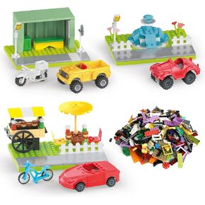 600+PCS Classic Block Kits - Fun Puzzle Scenes, Wheel and Axle Sets - Bulk Bricks Car Parts with Tires