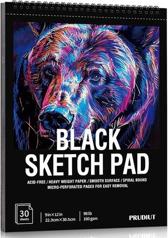 30 Sheets Black Paper Sketchbook, 98lb/160gsm Heavyweight Black Sketch Pad 9×12in, Acid-Free Drawing Paper, Spiral Bound Sketch Book for Kids, Teens, Artist in Kuwait