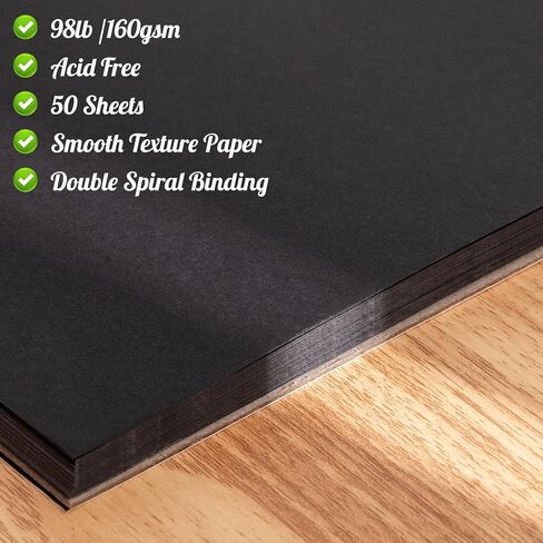 30 Sheets Black Paper Sketchbook, 98lb/160gsm Heavyweight Black Sketch Pad 9×12in, Acid-Free Drawing Paper, Spiral Bound Sketch Book for Kids, Teens, Artist in Kuwait