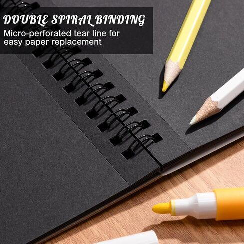 30 Sheets Black Paper Sketchbook, 98lb/160gsm Heavyweight Black Sketch Pad 9×12in, Acid-Free Drawing Paper, Spiral Bound Sketch Book for Kids, Teens, Artist in Kuwait