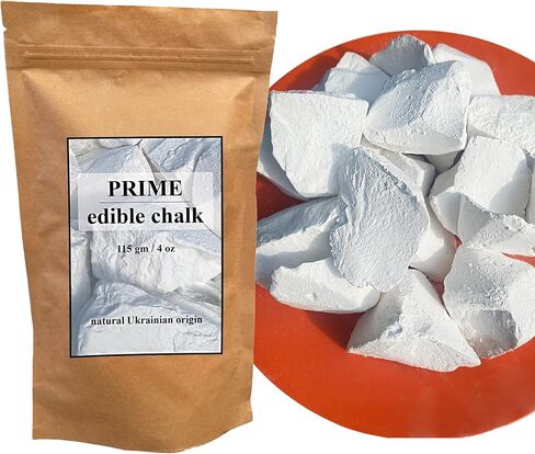 Prime Edible Chalk – Natural Crunchy White Chalk Chunks for Eating, Pica Cravings & ASMR – Pure Ukrainian – Eco Kraft Packaging – 4oz (115g) in Saudi Arabia