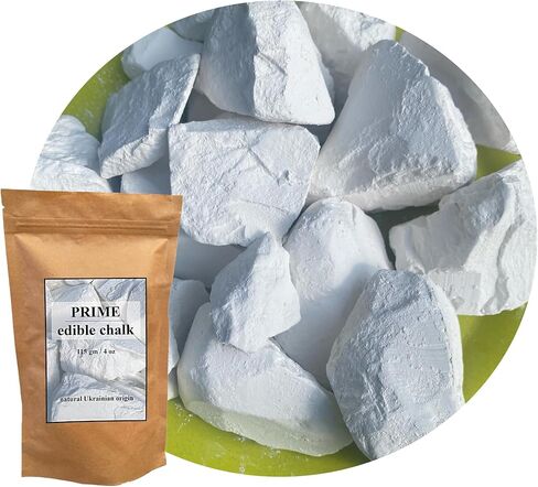Prime Edible Chalk – Natural Crunchy White Chalk Chunks for Eating, Pica Cravings & ASMR – Pure Ukrainian – Eco Kraft Packaging – 4oz (115g) in Saudi Arabia