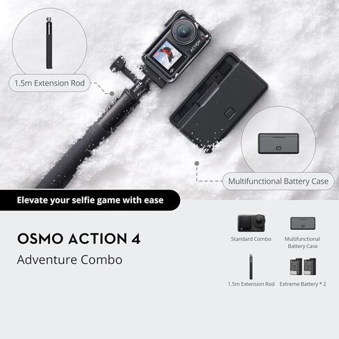 مجموعة DJI Osmo Action 5 Pro القياسية، بطارية تدوم 4 ساعات، حزمة فيديو 4K مع مجموعة أدوات خارجية، بطاقة microSDXC سعة 64 جيجابايت، حافظة حماية من السيليكون وحزمة حماية محسنة CPS لمدة عام واحد in Kuwait
