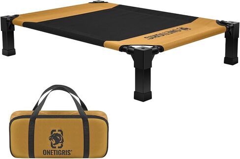 ONETIGRIS Elevated Dog Cot, Raised Bed for Medium Large Dogs Indoor Outdoor Cooling Elevated Dog Beds with Breathable Teslin Mesh and No-Slip Feet (Brown, Large) in Saudi Arabia