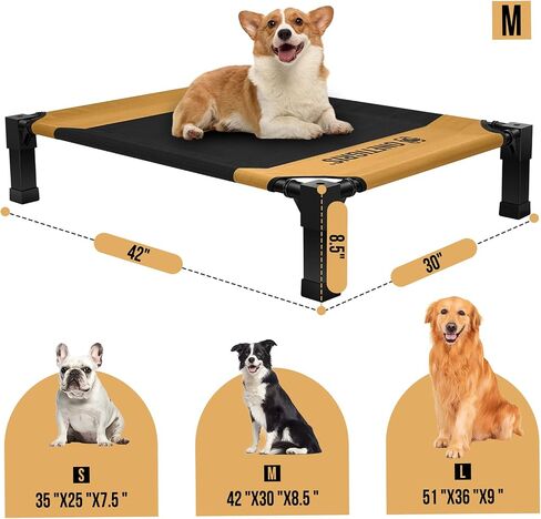 ONETIGRIS Elevated Dog Cot, Raised Bed for Medium Large Dogs Indoor Outdoor Cooling Elevated Dog Beds with Breathable Teslin Mesh and No-Slip Feet (Brown, Large) in Saudi Arabia