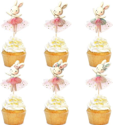 30 PCS Easter Cupcake topper Bunny Cupcake Toppers Easter Egg Cupcake Topper Rabbit Party Cake Topper Decorations (Brown) (Style 4) in Kuwait