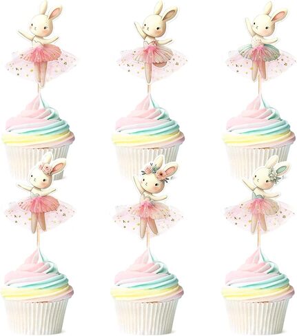 30 PCS Easter Cupcake topper Bunny Cupcake Toppers Easter Egg Cupcake Topper Rabbit Party Cake Topper Decorations (Brown) (Style 4) in Kuwait