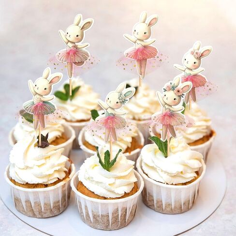30 PCS Easter Cupcake topper Bunny Cupcake Toppers Easter Egg Cupcake Topper Rabbit Party Cake Topper Decorations (Brown) (Style 4) in Kuwait