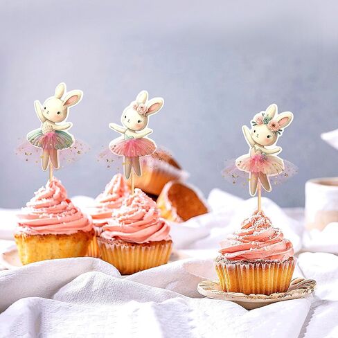 30 PCS Easter Cupcake topper Bunny Cupcake Toppers Easter Egg Cupcake Topper Rabbit Party Cake Topper Decorations (Brown) (Style 4) in Kuwait