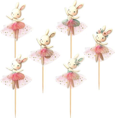 30 PCS Easter Cupcake topper Bunny Cupcake Toppers Easter Egg Cupcake Topper Rabbit Party Cake Topper Decorations (Brown) (Style 4) in Kuwait