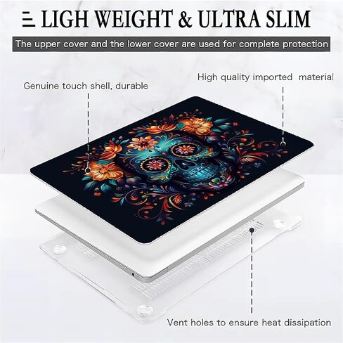Compatible with MacBook Air 13 inch Case 2020 2021 M1 A2337 A2179 A1932, Plastic Hard Shell Case for Mac Air 13 with Touch ID (2018-2021) - Sugar Skull Flowers in Saudi Arabia