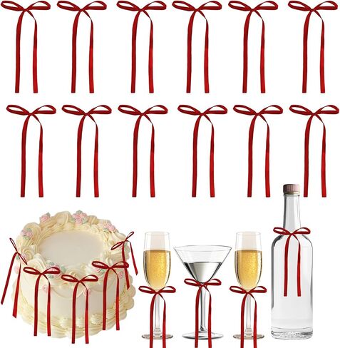 30PCS Bow Cupcake Toppers Bowknot Ribbons Coquette Cake Toppers Bow High Footed Cup Party Decorations Bridal Princess Cake Dessert Picks for Birthday Wedding Party Supplies 4"x6" (Red) in Kuwait