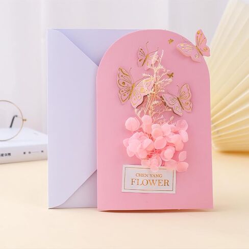 4 Thank You Cards with Envelopes, 4.3 "x6.7, Handmade Real Flower Greeting Cards, Suitable for Various Occasions, with Interesting Stickers. in Saudi Arabia