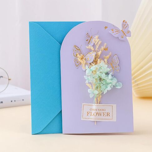 4 Thank You Cards with Envelopes, 4.3 "x6.7, Handmade Real Flower Greeting Cards, Suitable for Various Occasions, with Interesting Stickers. in Saudi Arabia